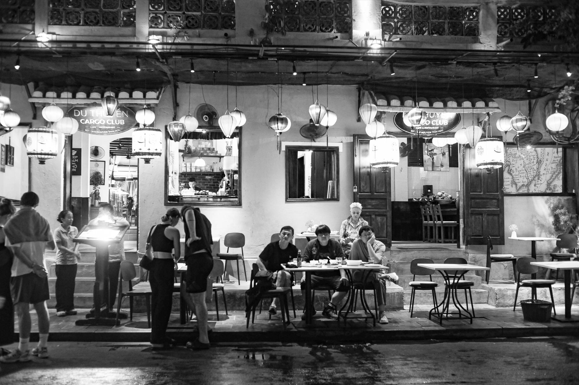 Lantern-lit street dining in Hội An at night